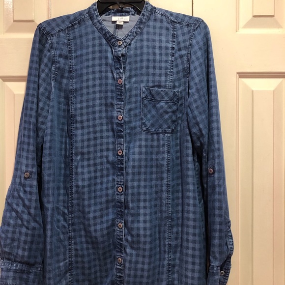 J Jill Denim Gingham Plaid Chambray Button Front Shirt Dress Size M - Picture 4 of 10